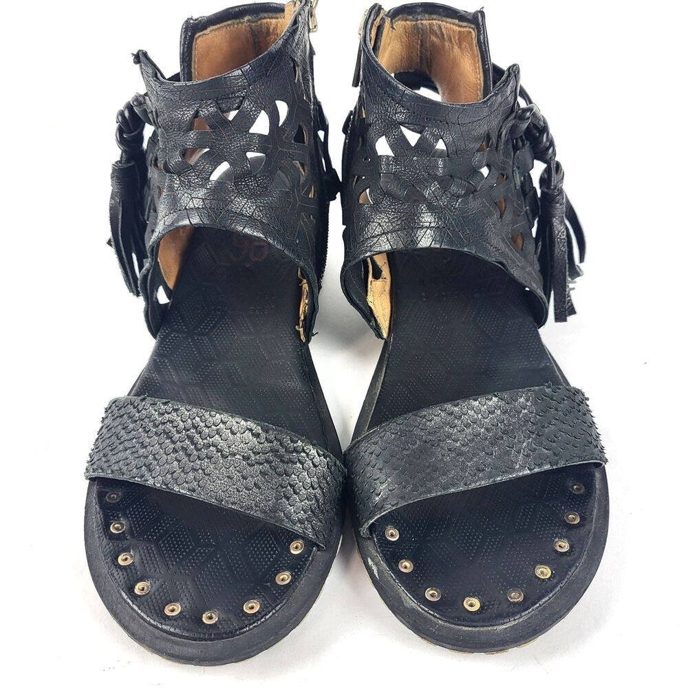 A.S. 98 Petrona Womens Black Distressed Tassel Boho Sandal - Picture 4 of 16
